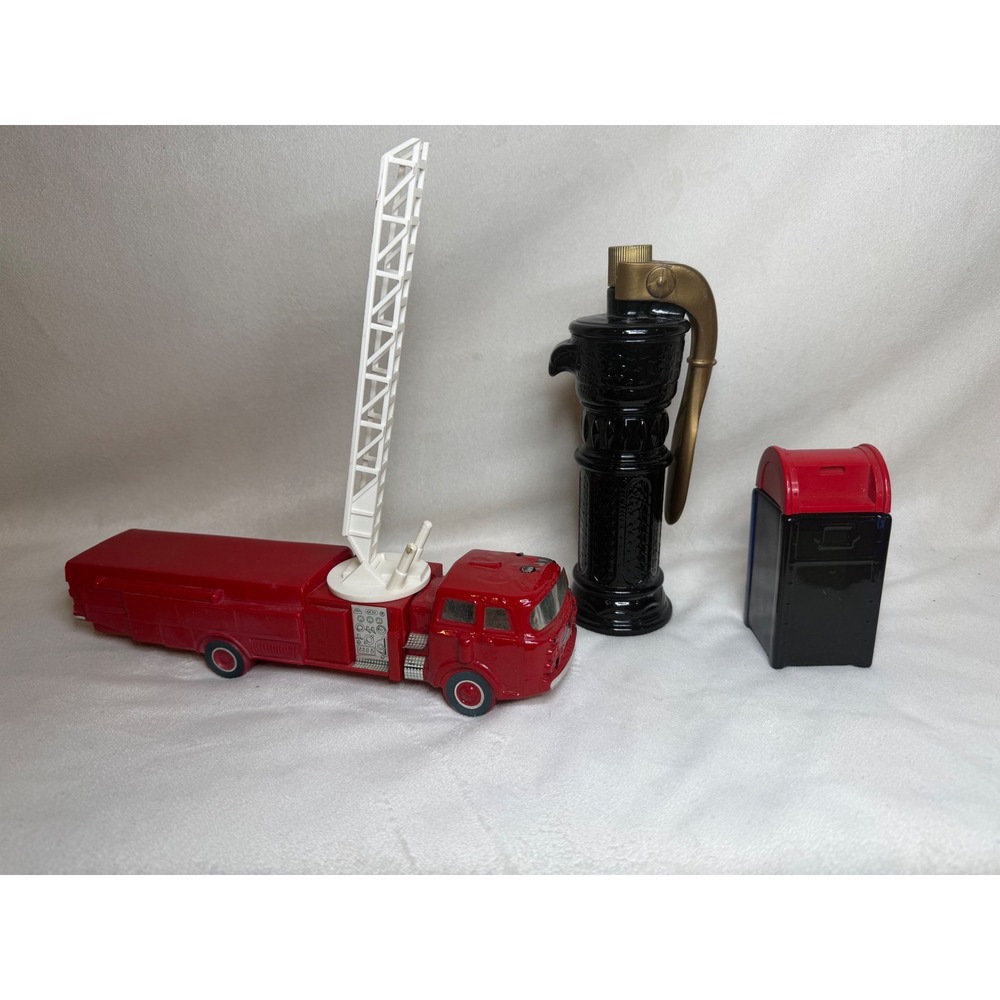 Lot of vintage AVON decanter cologne bottles firetruck, water pump full mailbox